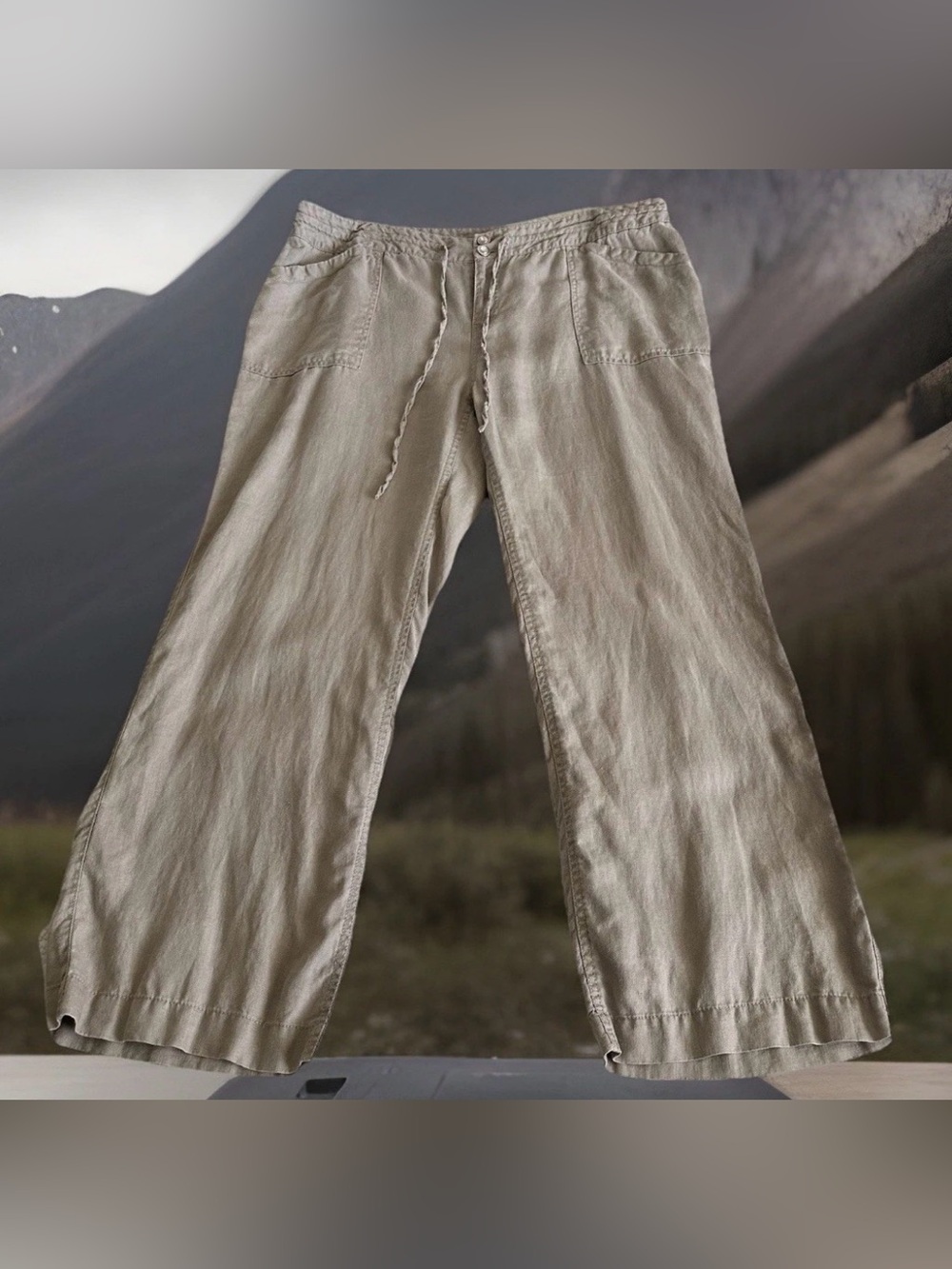 INC International Concepts 16W Plus Taupe Brown 100% Linen Drawstring Pants
